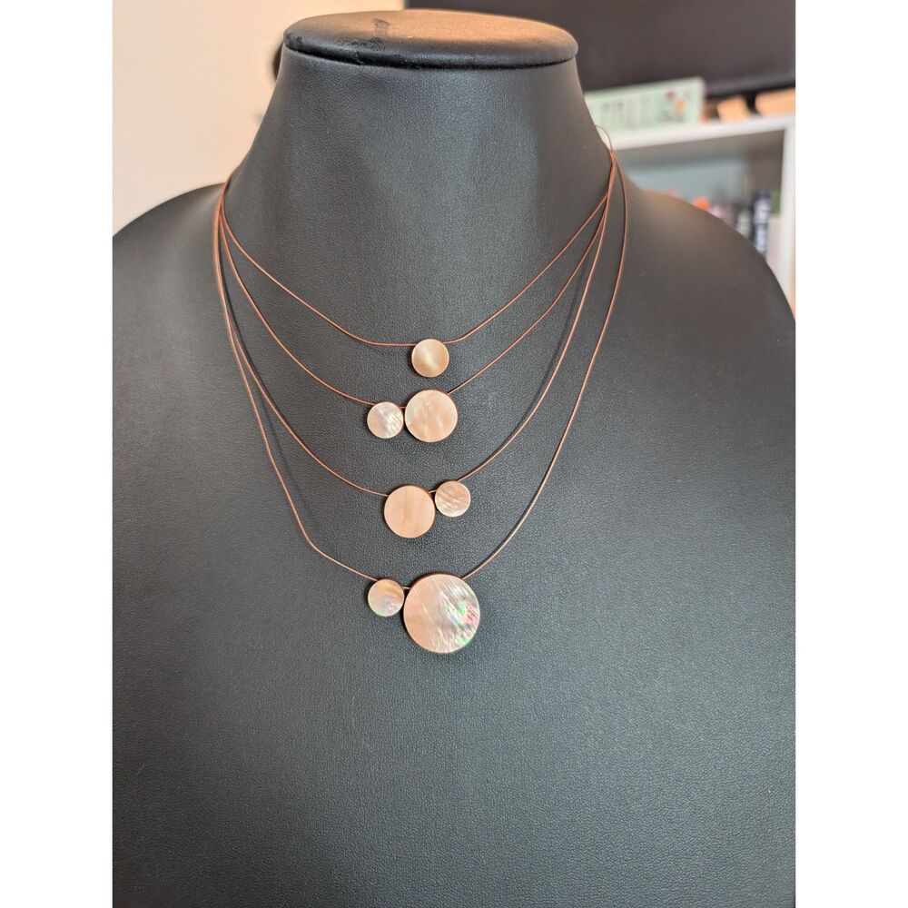 Caracol Multi Strand Illusion Necklace Floating Mother of Pearl Shell Geometric